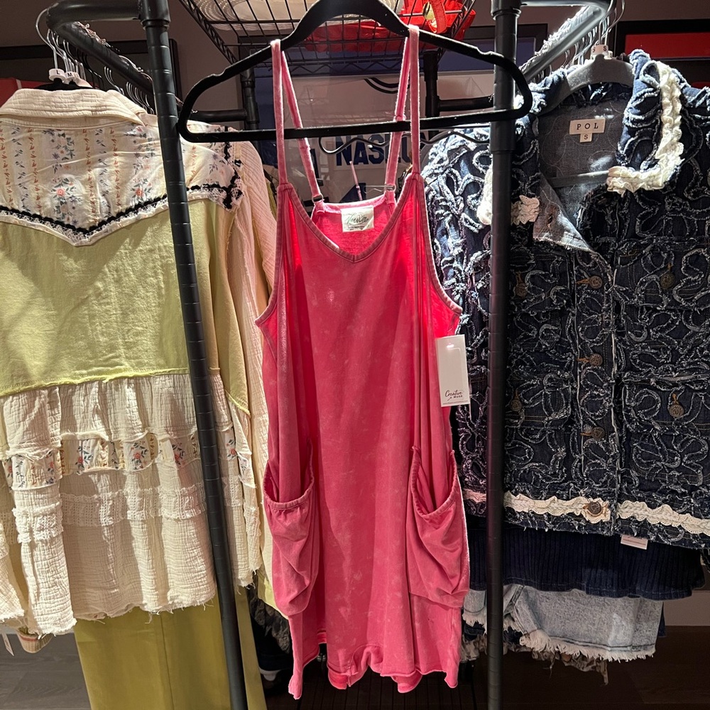 NWT Very J Pink Mineral Wash Romper with Oversized Pockets